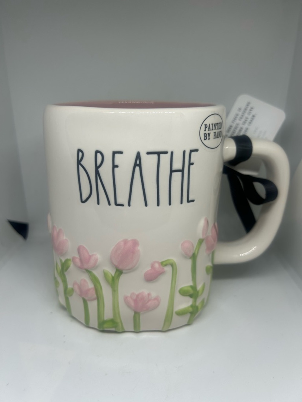 Rae Dunn Pink & Green "BREATHE" Floral Ceramic Mug